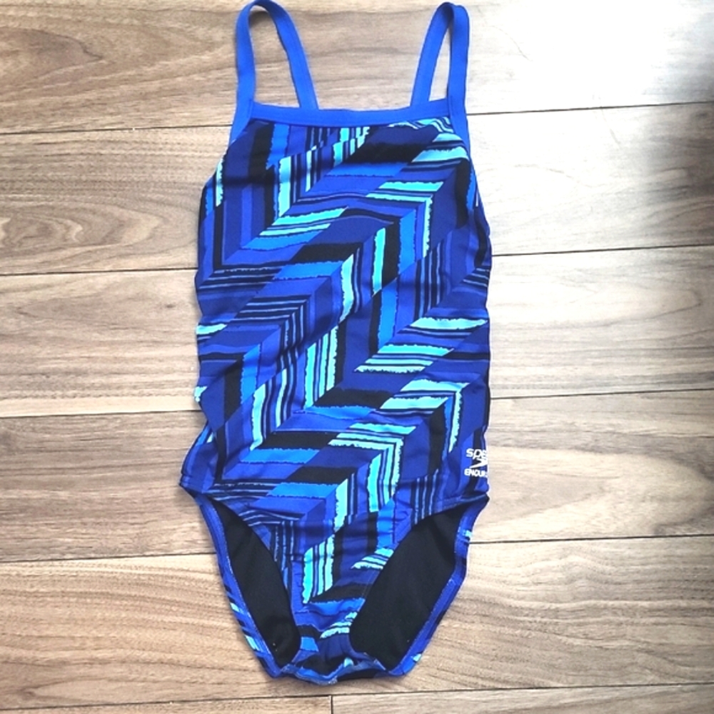 Speedo Endurance Flyback Girls' One Piece Swimsuit Blue Black Size 10/26